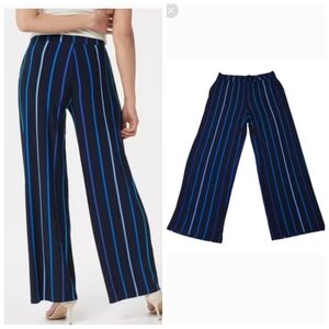 Susan Graver Black and Blue Striped Liquid Knit Pull On Pants Women's Size Large